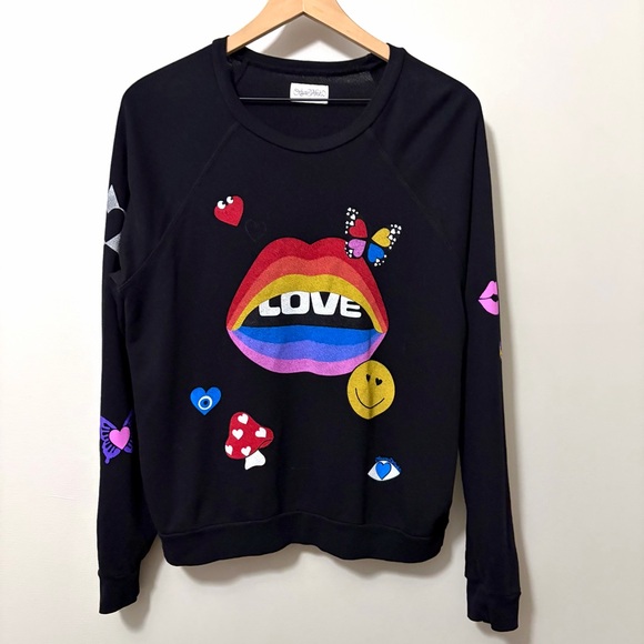 Lauren Moshi Anela Sweatshirt Love Collage Onyx - Picture 2 of 12